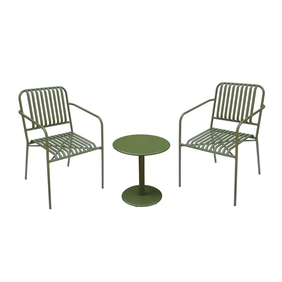 lpine Corporation VTFAM152A Outdoor Metal Bistro Set, 3-Piece Garden Furniture with 1 Table and 2 Chairs, Rust-Resistant Patio Seating, Green