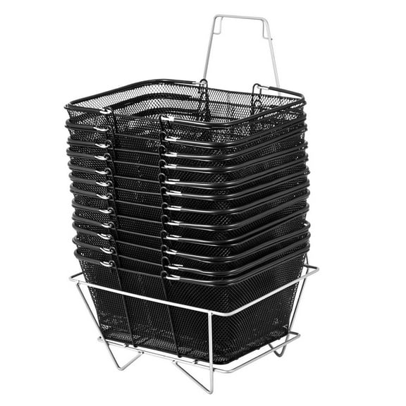 lshhh Shopping Baskets with Handles, 12PCS, Black Metal Shopping Basket, Portable Wire Shopping Basket, Black Wire Mesh shopping Basket Set for Supermarkets, Retail Stores, Grocery Shopping, Black
