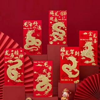 Chinese Red Envelope, Lucky Money Envelopes for Cash, 6.6 x 3.5 Gold Foil  Hong Bao, Assorted Designs Red Packets, Fancy Red Pocket, Thick Money