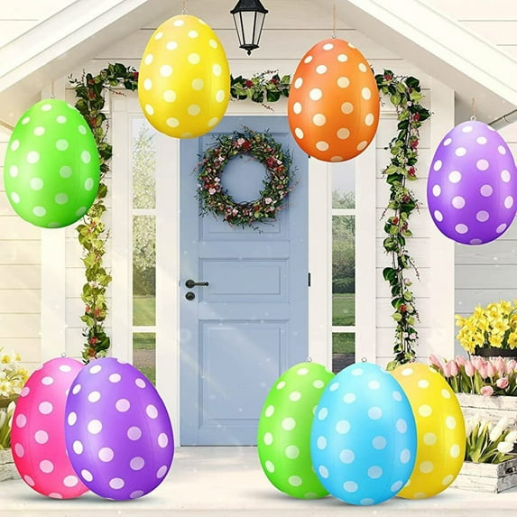 lsiaeian 2024 Inflatable Easter Eggs Outdoor Decoration Hanging Colorful Egg Ornaments for Holiday Yard Garden Lawn Porch Party (24inch, Light Blue)