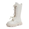 thumbnail image 1 of lsirc Girls Lace-Up Combat Boots with Side Zipper & Flower Decor Design, Flat Thick Bottom & Non-, Knee-High Lug Sole Boots, Beige, US10.5(4-4.5Years), 1 of 8