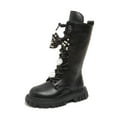 thumbnail image 1 of lsirc Girls Lace-Up Combat Boots with Side Zipper & Cute Bow, Knee-High Lug Sole Boots, Black, US1.5(9.5-10Years), 1 of 9