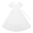 thumbnail image 1 of lsirc Girls Plain Dress Ruffle Short Sleeve Irregular Hem Bowknot Tunic Pleated Dress Wedding Birthday Party Dresses, White, 8-9 Years, 1 of 3