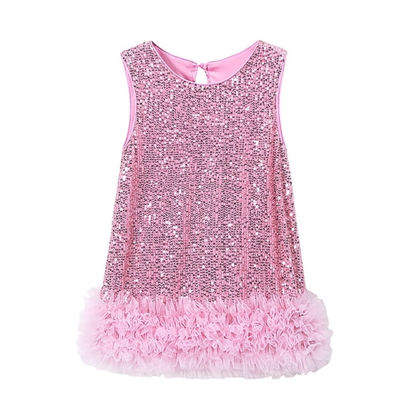 lsirc Toddler Girls Sequin Dress A-Line Sparkly Sleeveless Wedding Gown Party Dresses for Girls, Pink, 6-7 Years