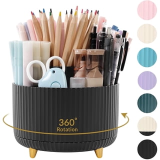 lsvgoe 360 Degree Rotating Desk Organizer, Dual-Purpose Pencil Pen Holder for Desk, Rotating Desk Pen Organizer with 5 Slots, Art Supplies, Pencil Cup for Office, Home (Purple)