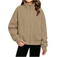 thumbnail image 1 of luawuai Girls Full Zip Sweatshirt Jacket with Pockets, Khaki, Size 11-12 Years, 1 of 6