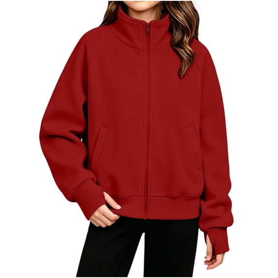 luawuai Girls Full Zip Sweatshirt Jacket with Pockets, Red, Size 13-14 Years