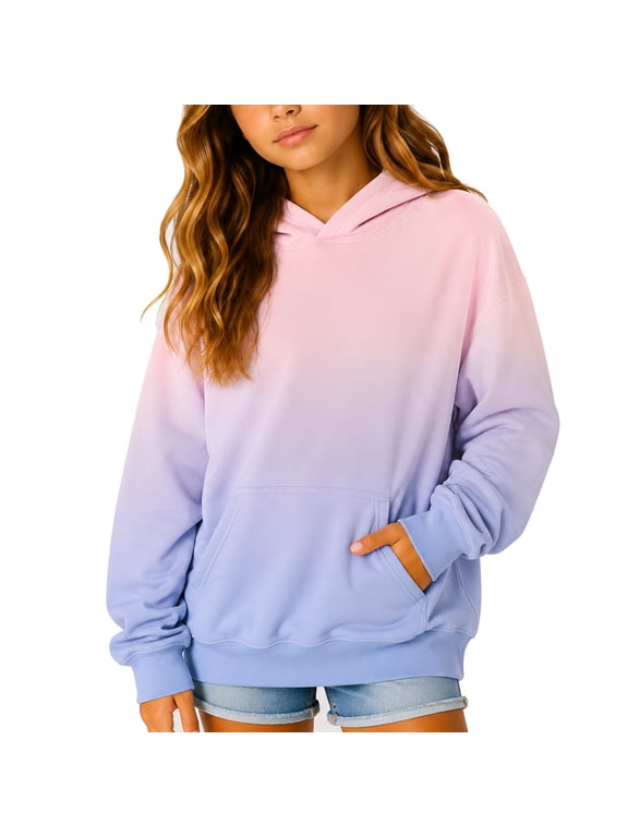 Hoodies For Teen Girls Cute Oversized Gradient Sweatshirts Long Sleeve Pullover Fall Winter Clothes, Beige Size 10-12