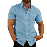 luethbiezx Mens Linen Button Up Shirts Casual Short Sleeve Slim Fit ...