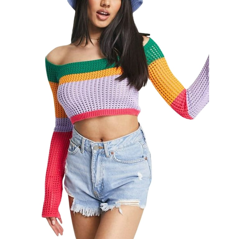 Fishnet off the shoulder crop top sales