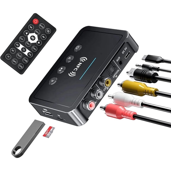Bluetooth 5.0 Adapter, Bluetooth Transmitter and Receiver for Home Stereo Hi-Fi Audio with 3.5mm, RCA, Coaxial, Optical, NFC, Aptx-LL - for Home, Car, AV Receiver or Amplifier