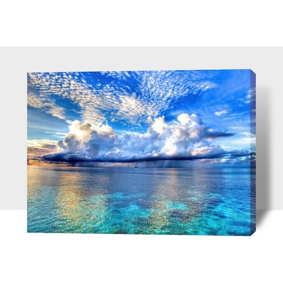 lufoo Blue Ocean Wall Art, 12x18 Inches, Beach Painting for Living Room Decoration, Sea Poster Coastal Art Print for Home Office