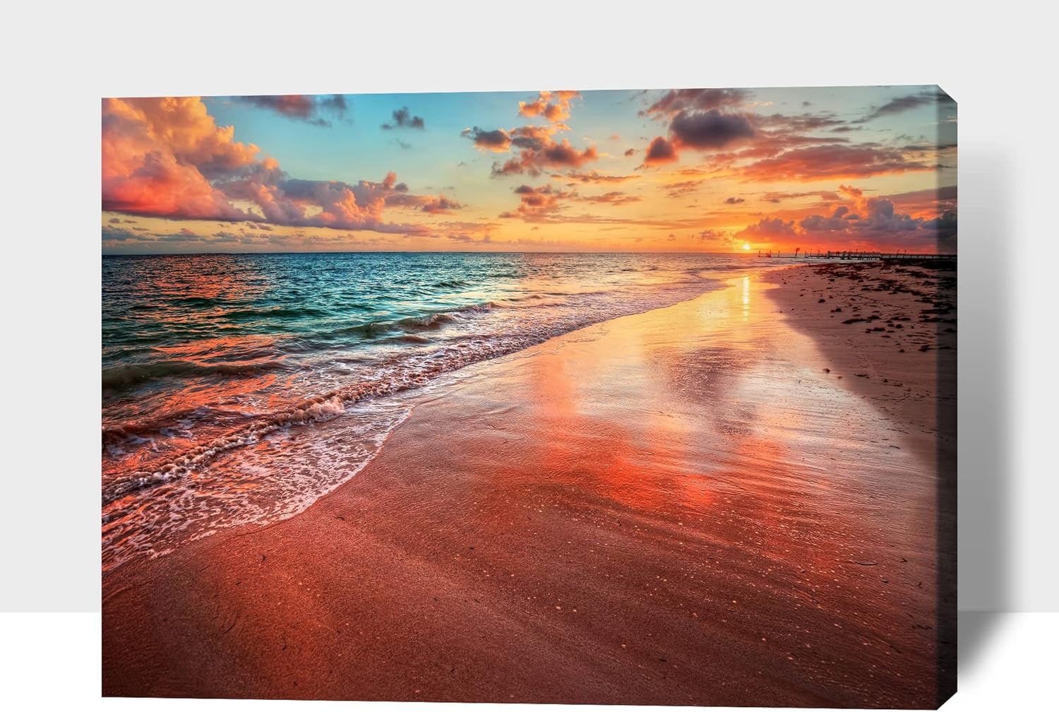 lufoo Sunset and Beach Canvas Wall Art, Red Ocean Pictures Coastal Art ...