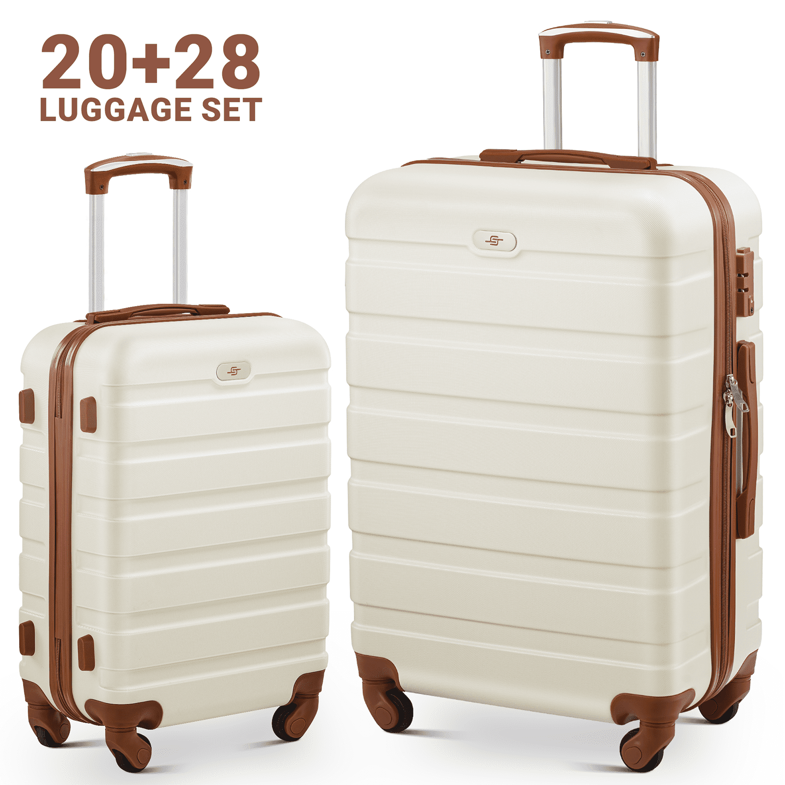 luggage sets 2 piece(20,28 inch) ABS hard suitcase with wheels and TSA lock travel set,beige  (图1)