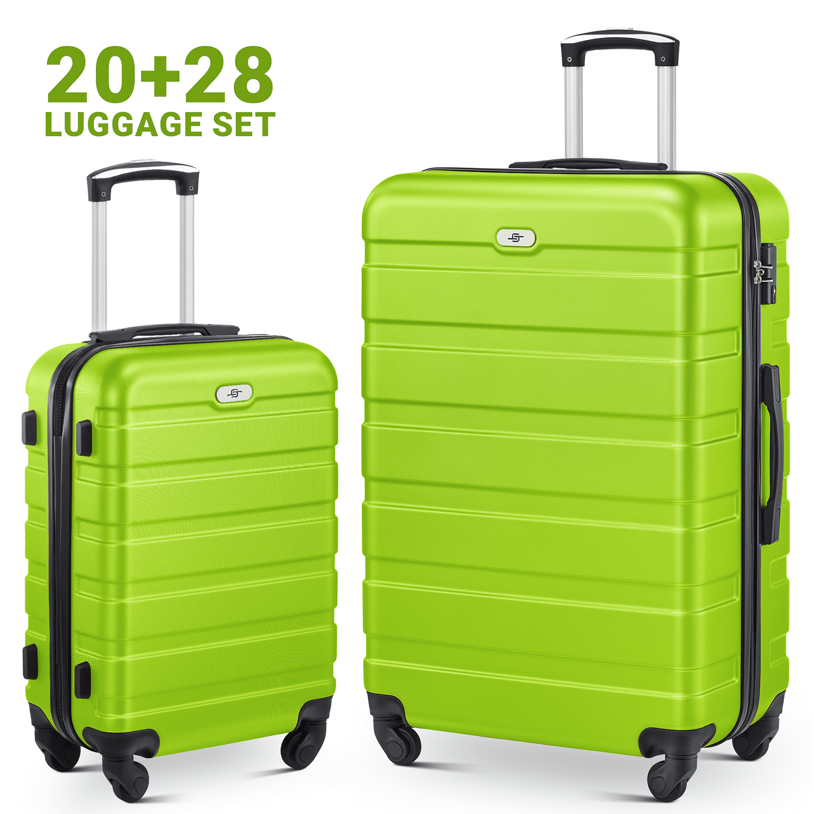 luggage sets 2 piece(20,28 inch) ABS hard suitcase with wheels and TSA lock travel set,lime green  (图1)