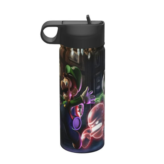 luigis mansion Kids Insulated Water Bottle With Straw - 18 Oz Stainless Steel Double Wall Vacuum Cup, Leakproof, Bpa Free, Suitable For Boys And Girls
