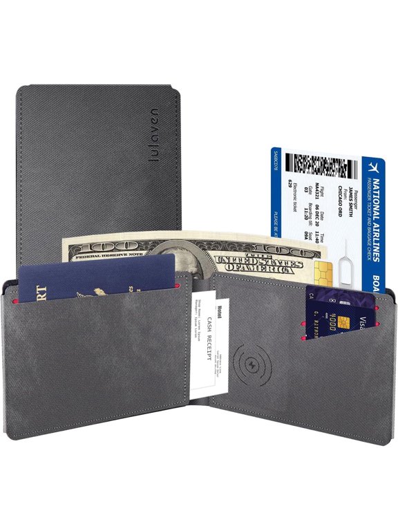 lulaven Smart Passport Wallet with Built-in Wireless Tracking and Wireless Charging, Ultra-Slim Scratch-Resistant Travel Passport Holder & Card Organizer Compatible with iOS Find My, Grey