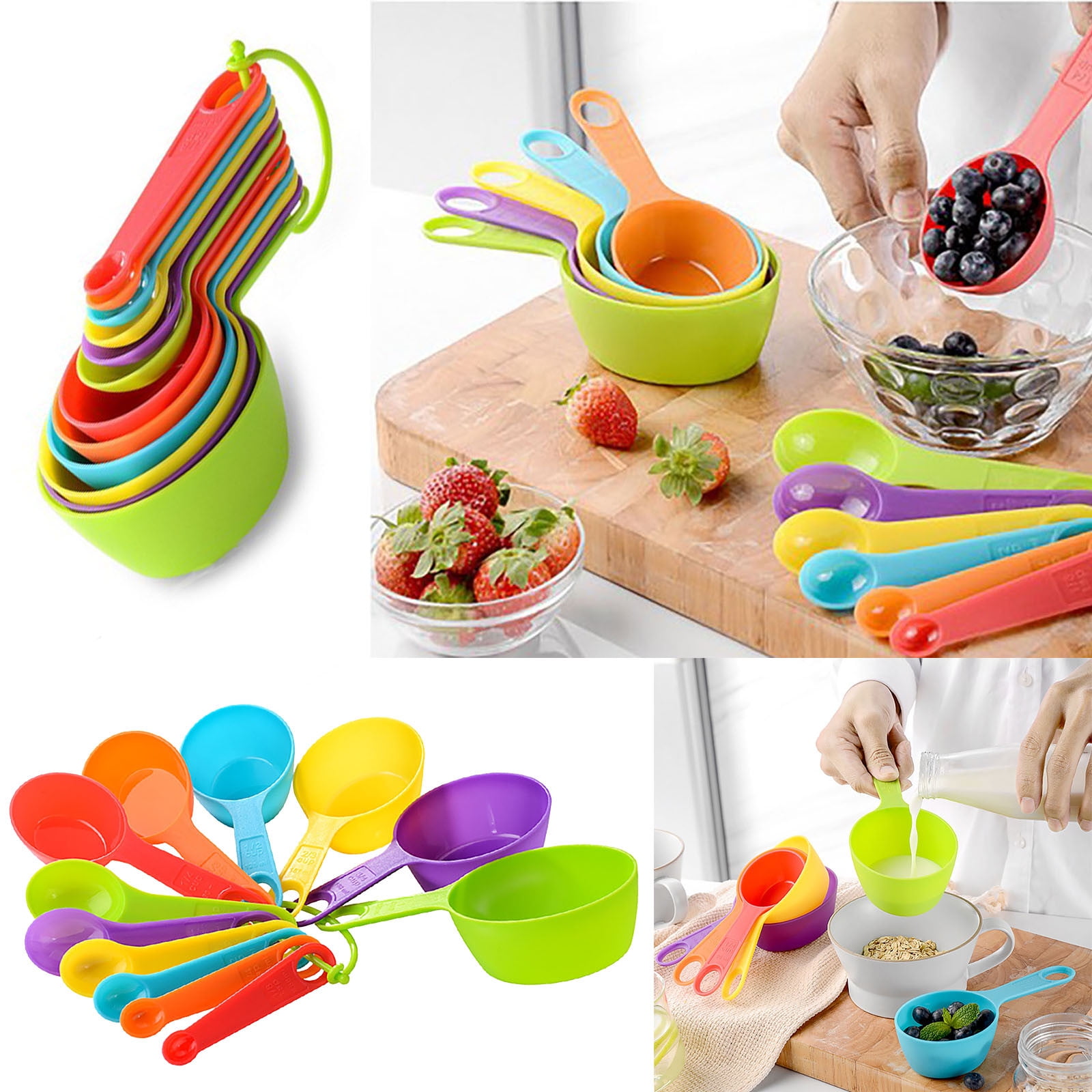 lulshou 12PCS Colorful Measuring Cup and Spoon Set Stackable Measuring Cup Nested Plastic