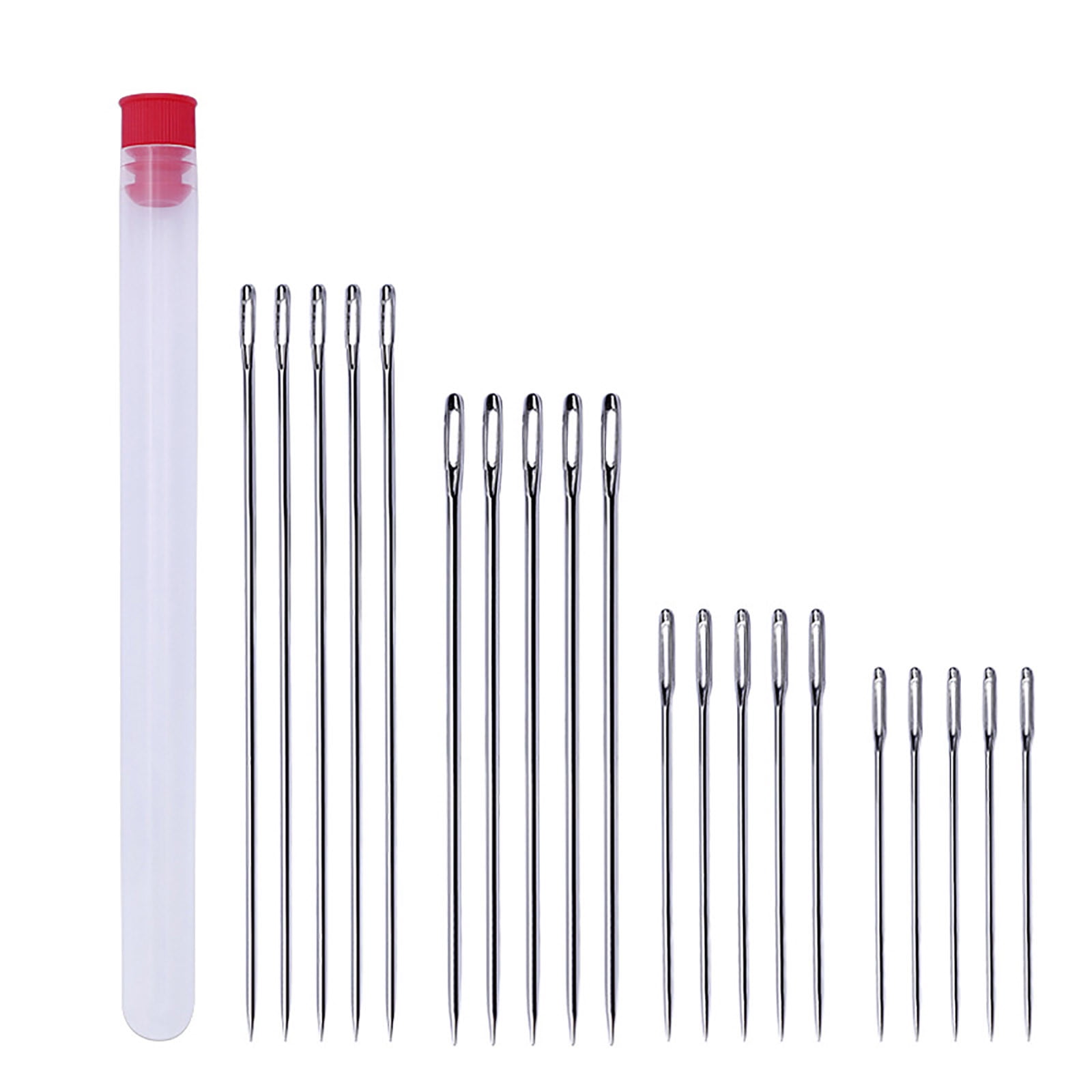 Lulshou 20 Large Eye Stitching Needles, Easy to Thread, 4 Sizes, Clear