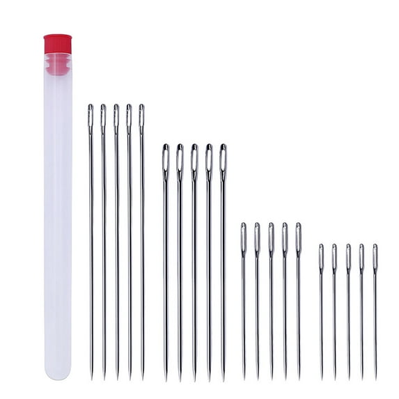 lulshou 20 Large Eye Stitching Needles - 4 Sizes Big Eye Hand Sewing Needles In Clear Storage Tube For Stitching, Sewing And Crafting