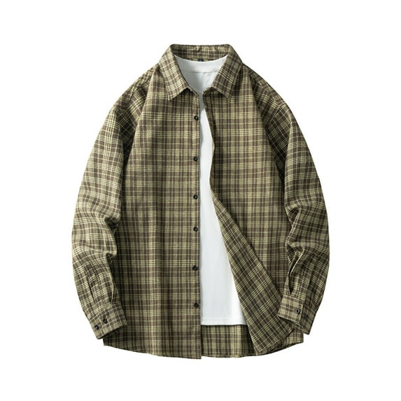 lulshou 2025 Plaid Shirt Men for Man Saving Men's Flannel Shirts Casual Button Down Plaid Shirt Jacket Long Sleeve Fleece Shacket with Pockets Yellow-L
