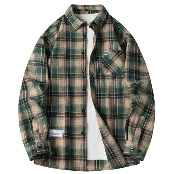 lulshou 2025 Plaid Shirt Men for Man Saving Mens Flannel Shirts Shackets Casual Button Down Long Sleeve Plaid Shirt Lightweight Jackets with Pockets Green-4XL