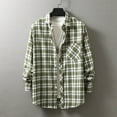 thumbnail image 1 of lulshou 2025 Plaid Shirt Men for Man Saving Men's Casual Cotton Plaid Shirts Long Sleeve Button-Down Flannel Overshirt Jacket Green-L, 1 of 3