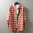 thumbnail image 1 of lulshou 2025 Plaid Shirt Men for Man Saving Men's Casual Cotton Plaid Shirts Long Sleeve Button-Down Flannel Overshirt Jacket Orange-L, 1 of 3