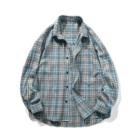 lulshou 2025 Plaid Shirt Men for Man Saving Men's Plaid Shirt Jacket -Long Sleeved Quilt Lined Brushed Flannel Rugged Shirt Blue-2XL