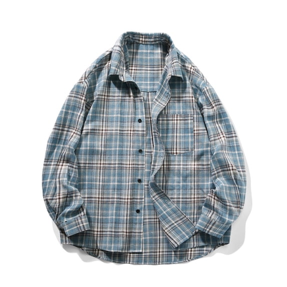 lulshou 2025 Plaid Shirt Men for Man Saving Men's Plaid Shirt Jacket -Long Sleeved Quilt Lined Brushed Flannel Rugged Shirt Blue-5XL