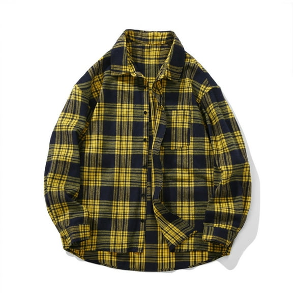 lulshou 2025 Plaid Shirt Men for Man Saving Men's Plaid Shirt Jacket -Long Sleeved Quilt Lined Brushed Flannel Rugged Shirt Yellow-2XL