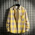 thumbnail image 1 of lulshou 2025 Plaid Shirt Men for Man Saving Mens Button Down Shirts Regular Fit Long Sleeve Casual Plaid Flannel Shirt Yellow-L, 1 of 7
