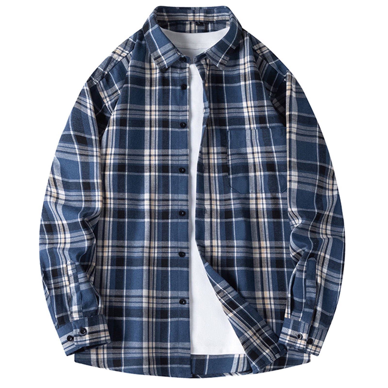 blue fine plaid mens shirt m main image 1