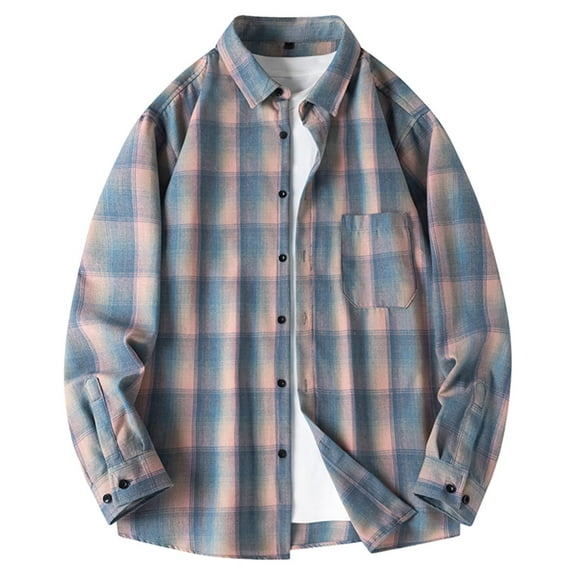 lulshou 2025 Plaid Shirt Men for Man Saving Mens Plaid Shirt,Long Sleeves,Classic Flannel Shirt Button Down Shirt Jacket Tops Purple-L