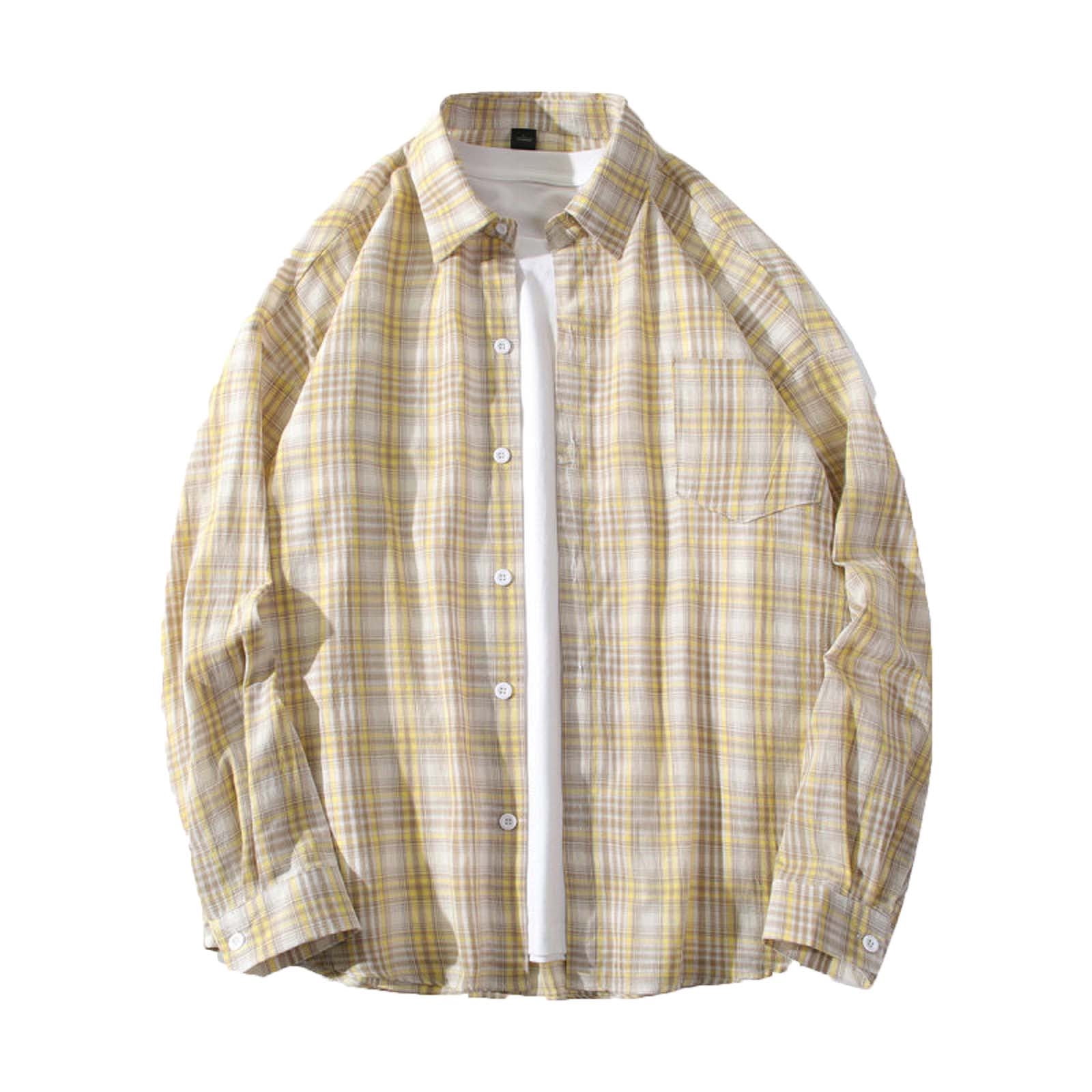 Yellow Plaid Men's Short Sleeve Shirt