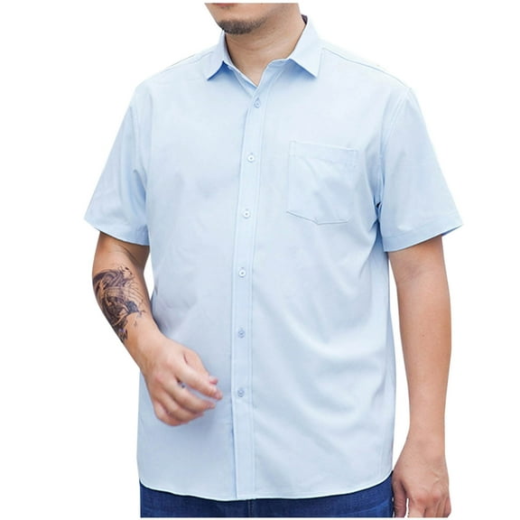 lulshou 2025 Summer T Shirts for Man Saving Men's Henley Shirts Short Sleeve Casual Lightweight Slim Fit Basic Button T-Shirt with Pocket,Light Blue-XL