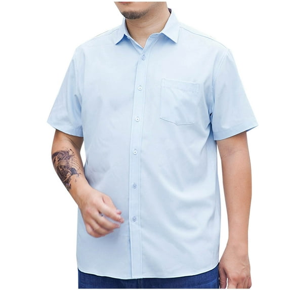lulshou 2025 Summer T Shirts for Man Saving Men's Henley Shirts Short Sleeve Casual Lightweight Slim Fit Basic Button T-Shirt with Pocket,Light Blue-XL