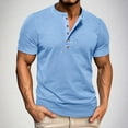 thumbnail image 1 of lulshou 2025 Summer T Shirts for Man Saving Men's Fashion Casual Front Placket Short Sleeve Henley T-Shirts Cotton Shirts,Sky Blue-S, 1 of 9