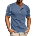 thumbnail image 1 of lulshou 2025 Summer T Shirts for Man Saving Mens Casual Linen Button Down Short Sleeve Shirts Beach Summer Spread Collar Pocket Tops,Blue-M, 1 of 7