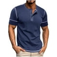 thumbnail image 1 of lulshou 2025 Summer T Shirts for Man Saving Mens Casual Linen Button Down Short Sleeve Shirts Beach Summer Spread Collar Pocket Tops,Dark Blue-L, 1 of 8