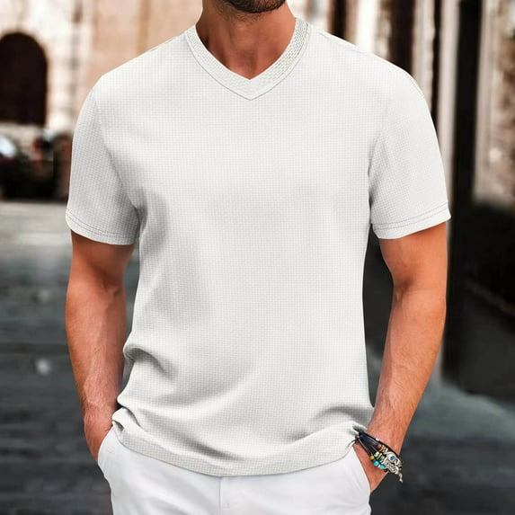 lulshou 2025 Summer T Shirts for Man Saving Mens Henley Shirts Short Sleeve Casual Button Down Shirts Lightweight Summer Basic Tee,White-2XL