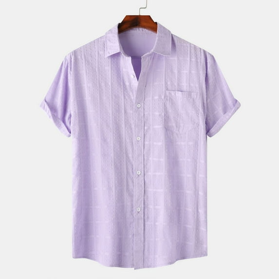 lulshou 2025 Summer T Shirts for Man Saving Mens Short Sleeve Button Down Shirts Wrinkle Free Dress Shirts Casual Polka Shirt with Pocket,Purple-S