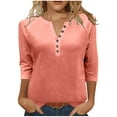 thumbnail image 1 of lulshou 3/4 Length Sleeve Womens Tops Button-Down V-Neck T-Shirt for Casual Wear, Soft Comfortable Everyday Top, XL, 1 of 8