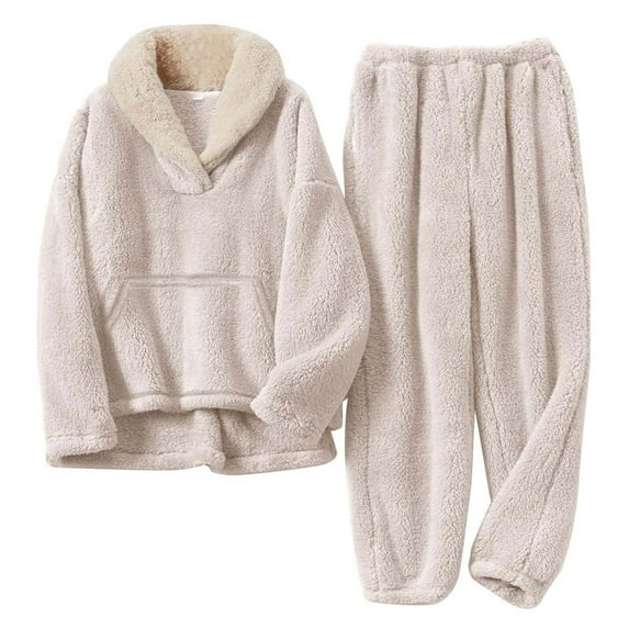 lulshou 5-12Years Girls Boys Fleece Pants Sets Fuzzy 2 Piece Outfits Lapel Collar Pullover Sweatshirt Set Sweatsuit Homewear Pajamas Set Top + Pants on Clearance