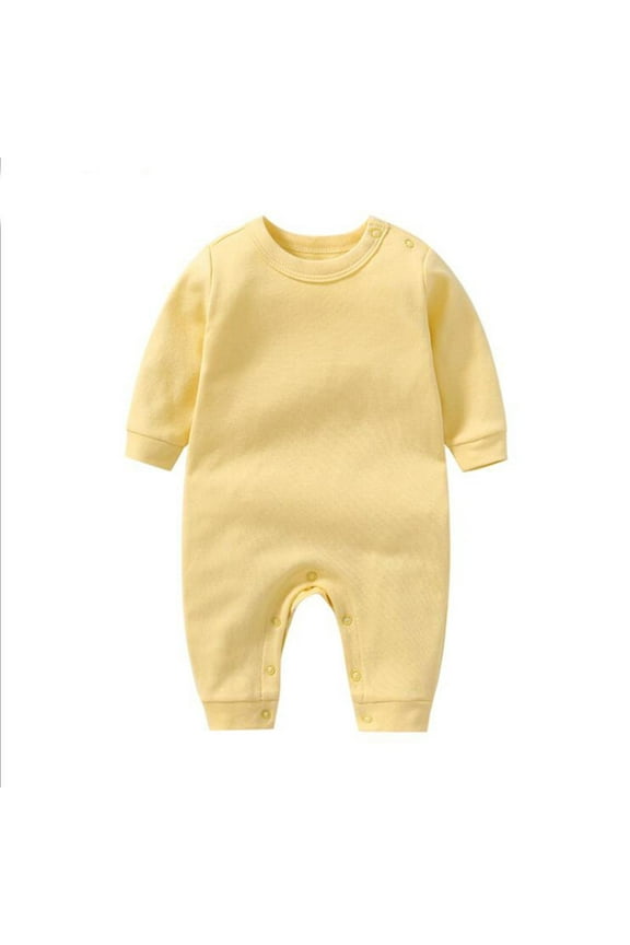 Baby Bodysuits Long Sleeve Soft Cotton Onesies for Newborn Infant, Solid Color Romper with Round Neck, Everyday Outfit for Baby Boy & Girl