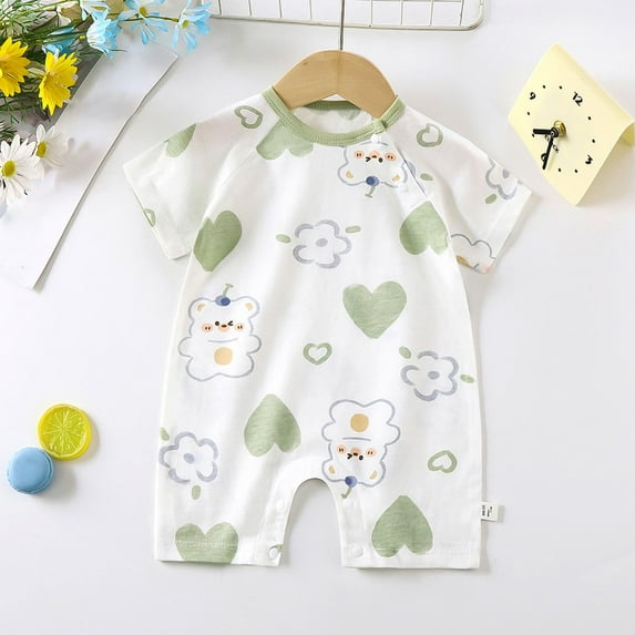 lulshou Baby Bodysuits Short Sleeve Cotton Print Onesie for Summer, Lightweight Romper for Newborn Infant Unisex