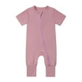 thumbnail image 1 of lulshou Baby Pajamas Toddler Kids Boys Girls Onesie Fashion Cute Solid Color Soft Zipper Short Sleeve Romper Home Wear Jumpsuit (12 Months), 1 of 1