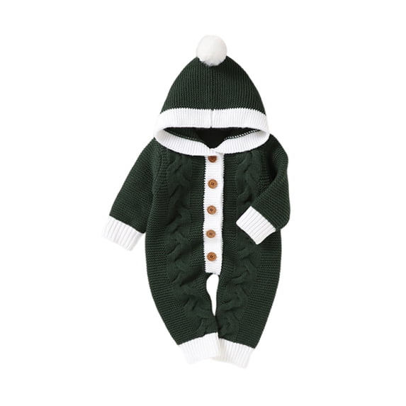 lulshou Baby Romper Baby Knit Solid Color Male Female Babies Hooded Jumpsuit Bodysuit on Clearance