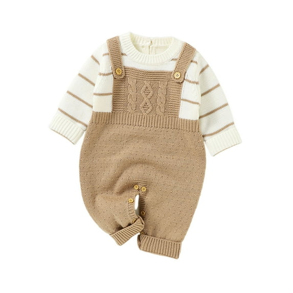 lulshou Baby Romper Baby Knit Stripe Male Female Babies Jumpsuit Bodysuit on Clearance
