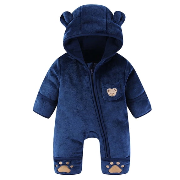lulshou Baby Romper Full-Zip Thermal Winter Suit with Hood Long Sleeved Jumpsuit with Print for Boys Girls Cold Weather Wear